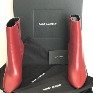 Brand New Saint Laurent Vitrello Puma Opyum Red Leather Ankle Bootie NIB Box 38